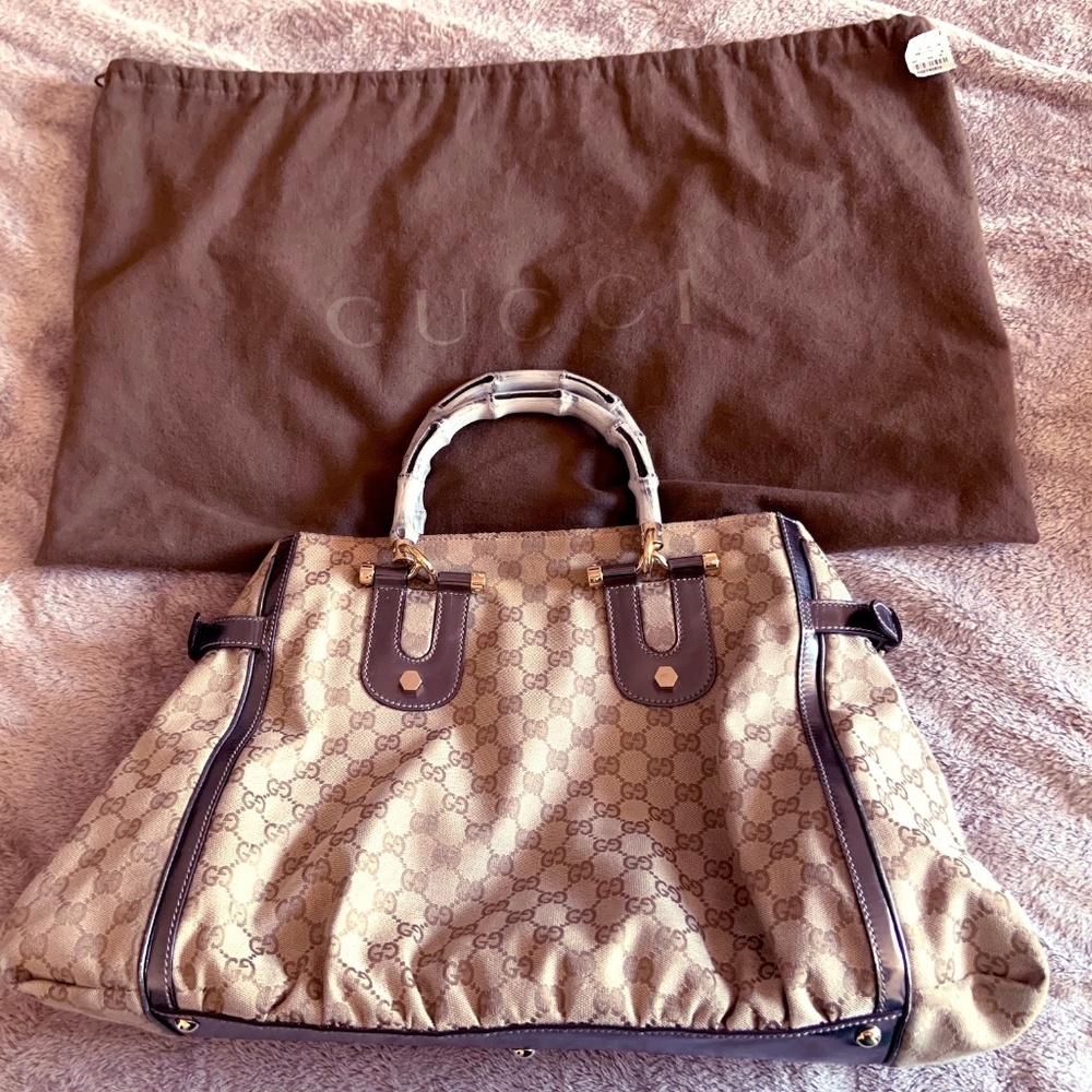 GUCCI Pop Bamboo Tote GG Canvas Large